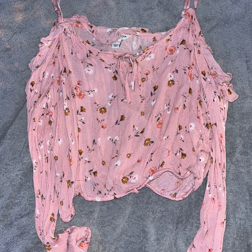 pink off the shoulder cropped long sleeve